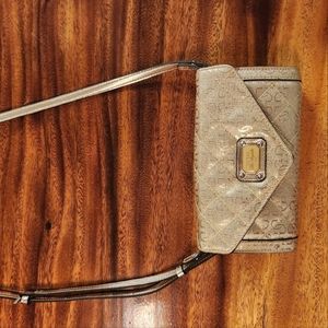 Guess 1981 Los Angeles Golden Mettalic Crossbody Bag with Silver and Gold Shine